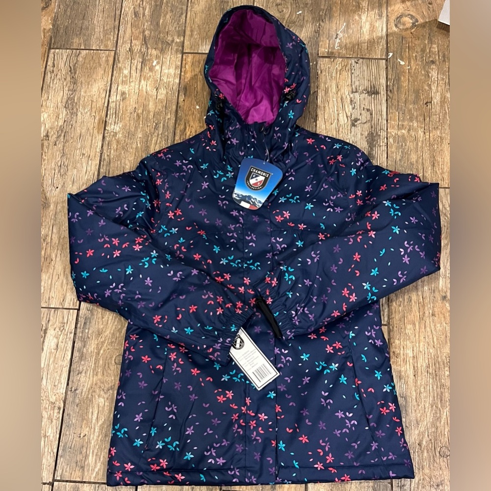 Chamonix Marlow women’s size medium purple print hooded jacket NEW with tags